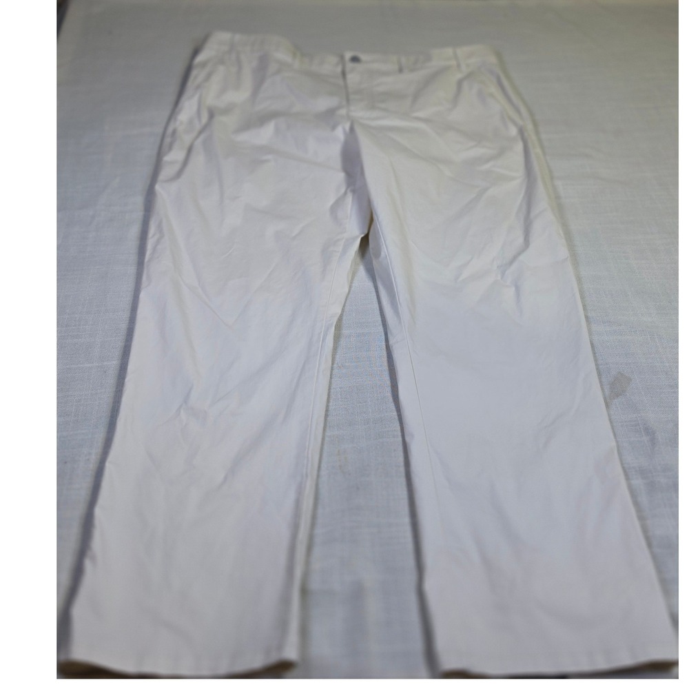 Roundtree & Yorke Mens 40x30 Coolmax Stretch Chinos Cream White Flat Front Pants